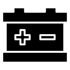Fototapeta premium Car Battery Glyph Black Silhouette Icon Design Vector - Automotive battery with positive and negative signs symbolizing stored power and energy