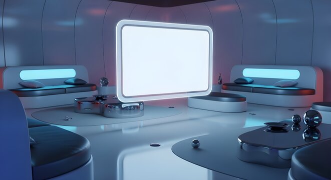 Futuristic Sci-Fi Computer Workstation - Blank Screens, Technology, Data Interface, Advanced Coding, Innovation, Digital Space, Cyberpunk
