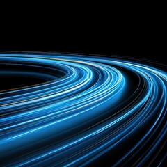 A dynamic, glowing blue light trail forms a swirling pattern against a dark background, perfect for themes of technology, speed, or innovation in design projects, marketing materials, and backgrounds