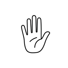 A simple line drawing of a right hand with palm facing forward and fingers up