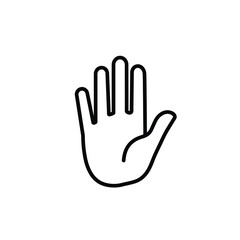 A black line drawing of a right hand with fingers spread apart