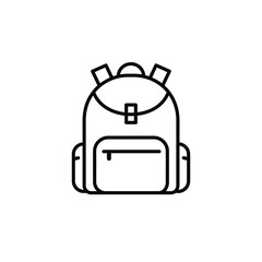 A simple line drawing of a backpack with a front pocket