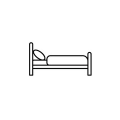 A simple line drawing of a bed with a pillow and mattress