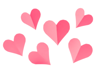 pink hearts floating together isolated on transparent background