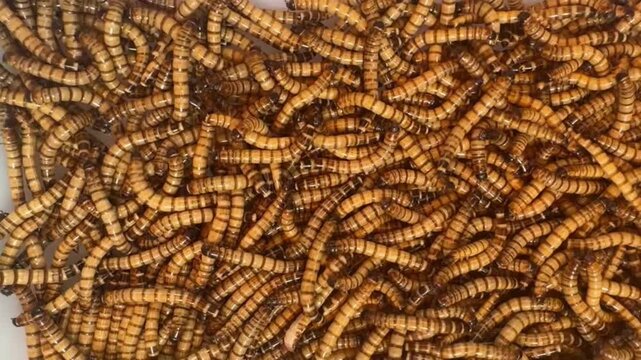 Live Mealworms moving around in a bowl