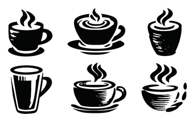 Obraz premium Various Artistic Designs of Coffee Cups with Steam Illustration