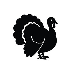 A black silhouette of a turkey standing on a plain white background