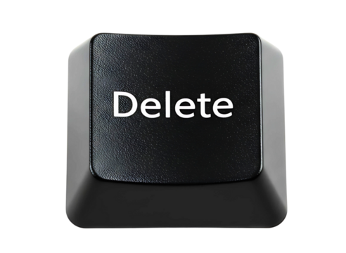 Single computer keyboard delete key isolated on transparent background