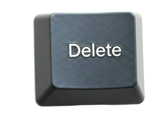 Single computer keyboard delete key isolated on transparent background