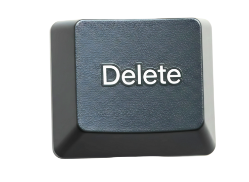 Single computer keyboard delete key isolated on transparent background