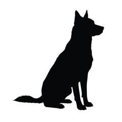 A black silhouette of a sitting dog with pointed ears and tail