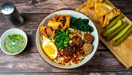 Delicious Asian Noodle Soup with Meatballs and Vegetables