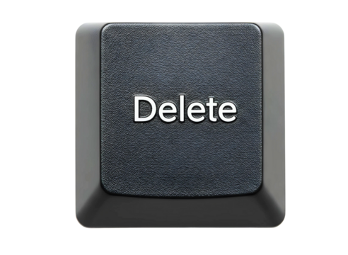 Single computer keyboard delete key isolated on transparent background