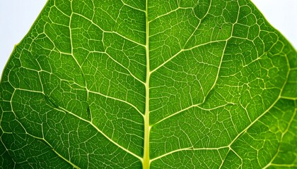 Obraz premium A close-up view of intricate vein patterns on a vibrant green leaf, highlighting the leaf's delicate structure.