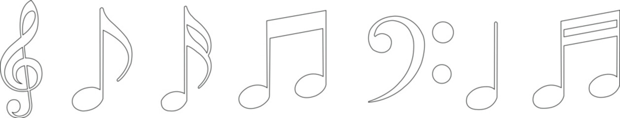 Music notes hand drawn black signs vector set. Isolated hand-drawn music note icons on white background. Music note symbols with treble clef. Vector illustration. © Muhammad