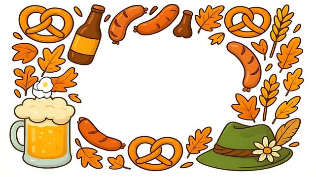 Oktoberfest Border:  Cartoon Beer, Pretzels, and Sausage Frame