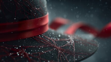 A black witch hat, paired with a silver spider web and a deep red ribbon, embodies the elegance and mystery of Halloween