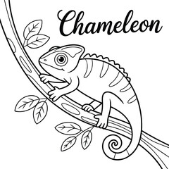 Chameleon on a Branch Coloring Page Printable Outlines for Kids' Activity and Fun
