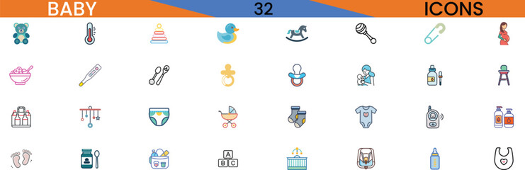 Collection of baby themed icons for graphics and design projects vector