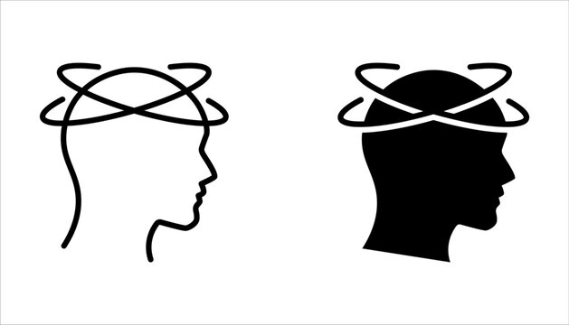 Dizziness icon set, headache person, feeling dizzy, vertigo discomfort, editable stroke vector icon on white background