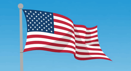 Obraz premium Illustration of the American Flag Waving Proudly in a Bright Blue Sky