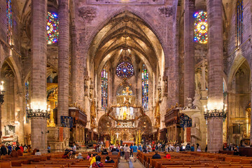 Interior in the Palma cathedral with visitors
