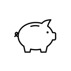 A simple black line drawing of a piggy bank on a white background
