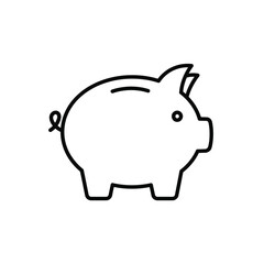 A simple line drawing of a piggy bank in profile view on white background