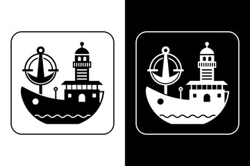 Naklejka premium Nautical Icon Set — Ship, Anchor, Lighthouse Minimalist Style.
