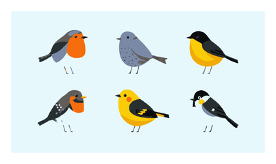 Colorful Cartoon Birds in a Flat Design Style with Vibrant Features