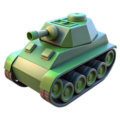 Stylized green toy tank with realistic tracks isolated on transparent background
