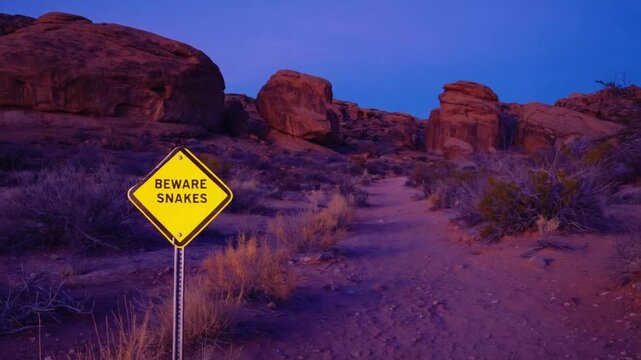 "Beware of snakes" sign.
