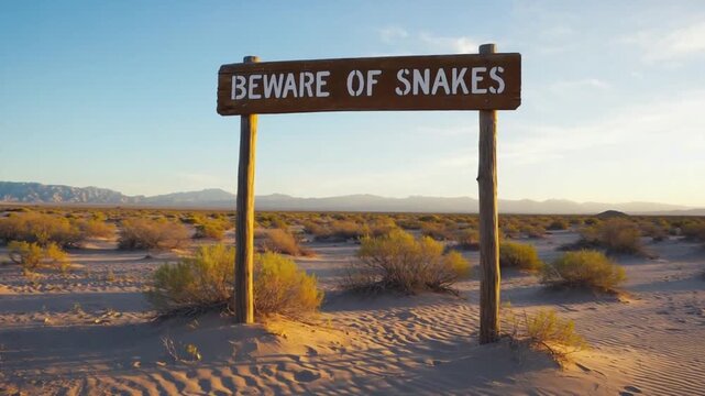"Beware of snakes" sign.