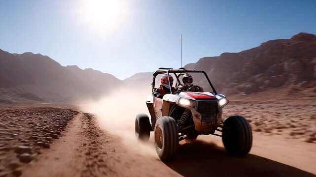 Thrilling off-road adventure with atvs desert landscape action event daytime aerial perspective