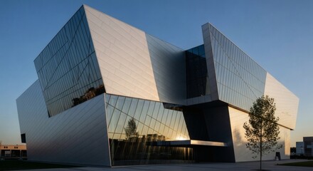 Naklejka premium Futuristic Architecture with Sharp Angles and Geometric Design
