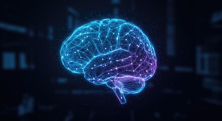 Glowing Digital Brain: Futuristic Neural Network, Abstract Concept, Technology, AI.