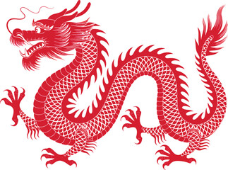 Fototapeta premium Red Chinese Dragon Illustration on White Background Symbolic Asian Art and Decoration