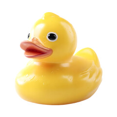 Classic yellow rubber duck toy for bath time fun and childhood memories isolated on transparent background