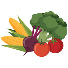 Fruits vegetables berries set raddish corn tomato vector illustration