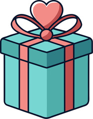 Flat Romantic Gift Box Icon with Heart