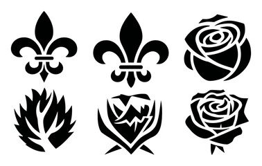 Obraz premium Elegant Black Silhouette Illustrations of Floral and Symbol Designs
