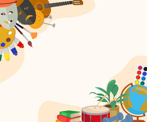Hobby or activity elements background Music sport painting geography theatre
