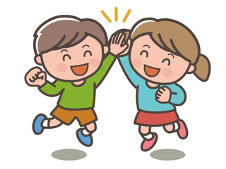 Happy Kids Giving High Five Illustration