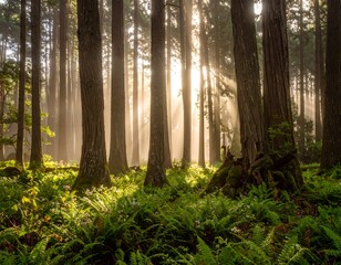 Fototapeta premium Sunlight filtering through a dense forest (3)