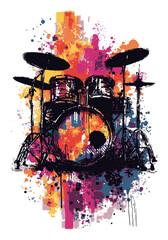 Colorful Abstract Illustration of Drums with Splashes and Vibrant Background
