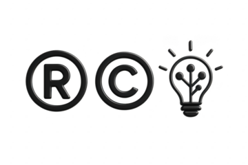 Copyright symbol is shown next to a light bulb. 3d isolated illustration on transparent background