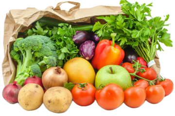 Fresh Vegetables and Fruits in Paper Bag png