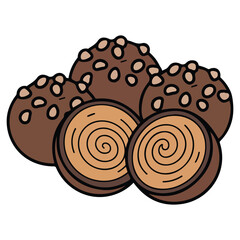 Chocolate sweets with nut crumbs vector illustration on white background