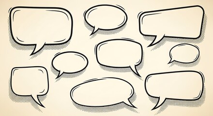 Collection of comic book speech bubbles in various shapes.
