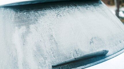 Frozen car windshield wipers on snowy morning